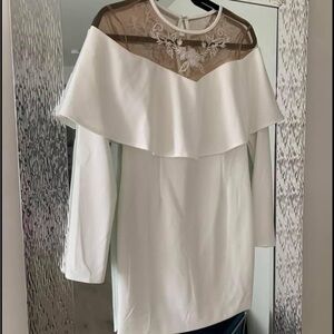 Elegant White Dress with Sheer Floral Detail